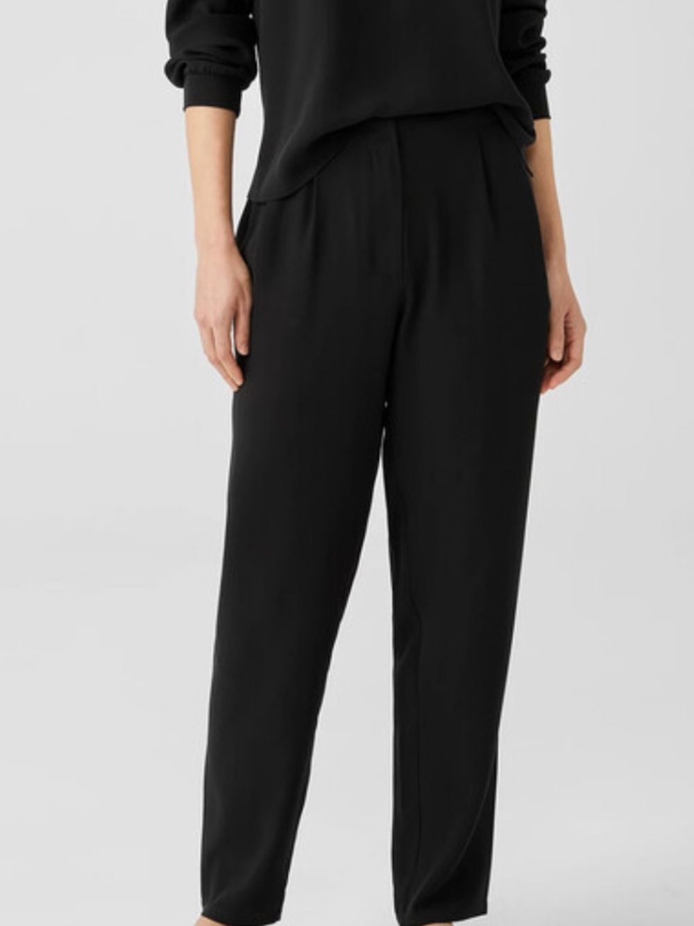Eileen Fisher Silk Black Cropped Straight-Leg Trousers